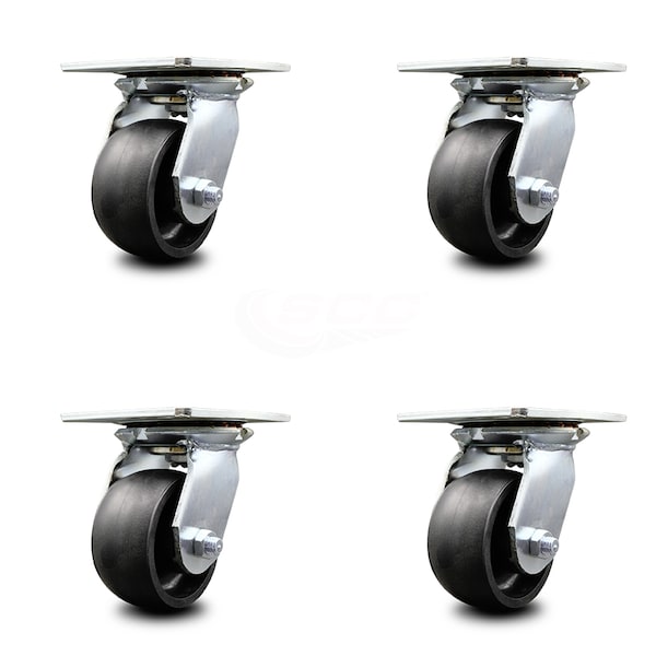 4 Inch Heavy Duty Glass Filled Nylon Caster Set with Ball Bearings SCC, 4PK